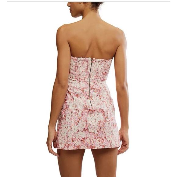 NWT Free People Tomas Pink Floral Print Strapless Minidress - XL ($128) - Picture 2 of 6